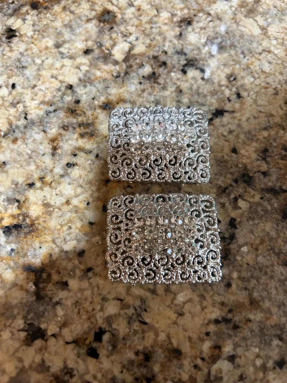 Tip Toe vintage, rectangular, silver filigree shoe clips clear rhinestones, - Picture 3 of 10